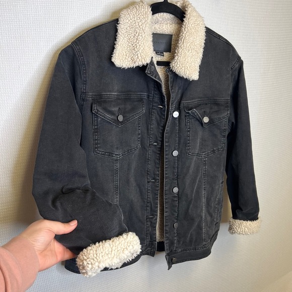 Sanctuary Jackets & Blazers - Sanctuary Womens Sherpa Lined Denim Trucker Jacket Black Faded QJ5030S20LA Small